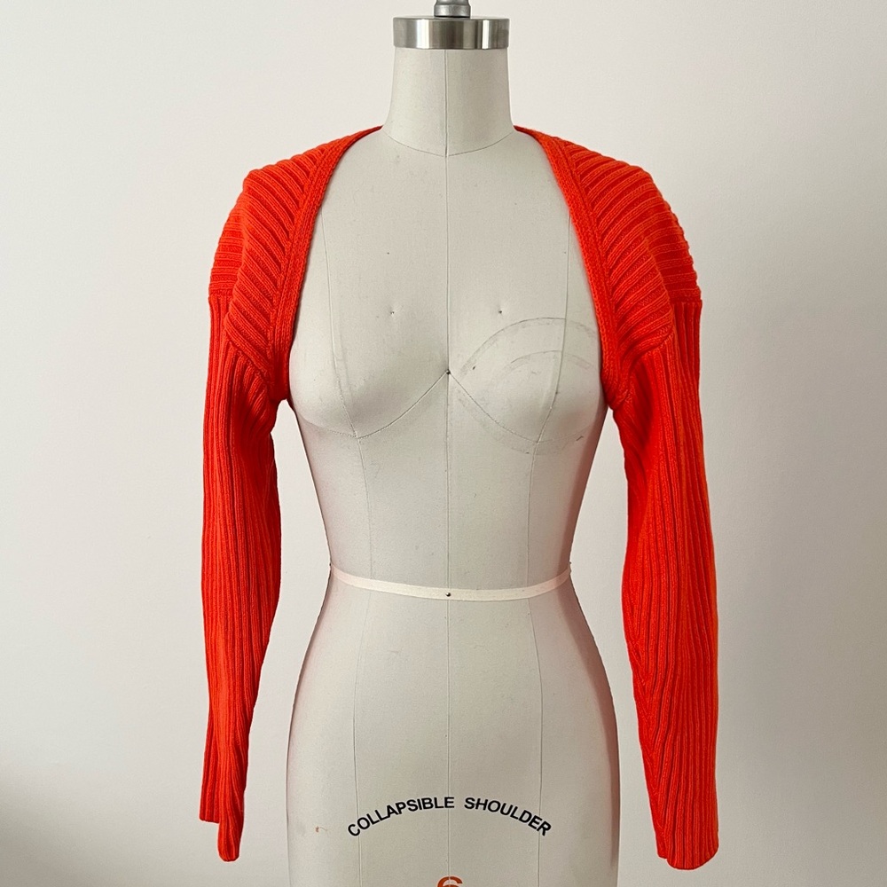 NWT H&M Bright Red Orange Long Sleeve Knit Bolero Shrug S